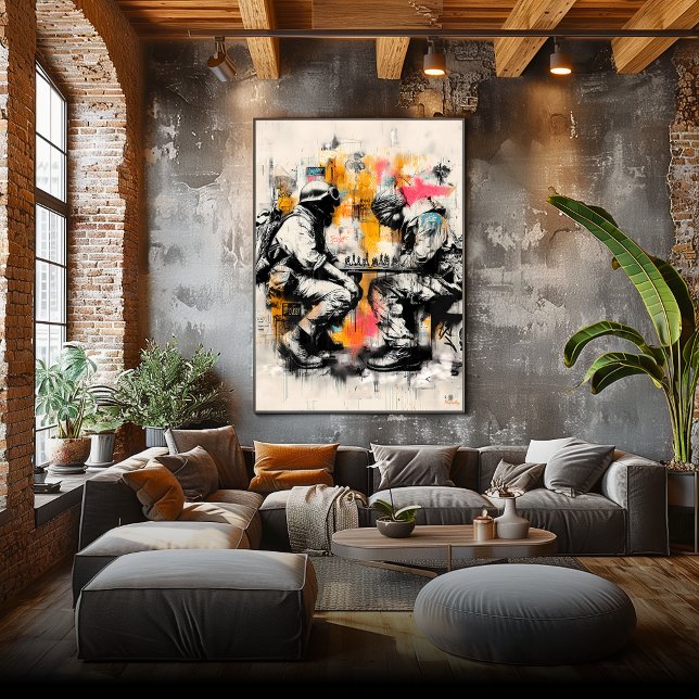 Soldats jouant aux échecs - affiche d'art de la ru (Créateur téléchargé)