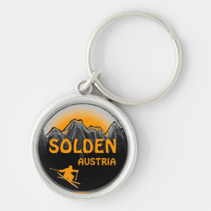 Solden Austria orange ski art keychain