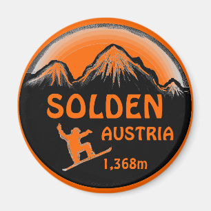 Solden Austria orange snowboard art magnet