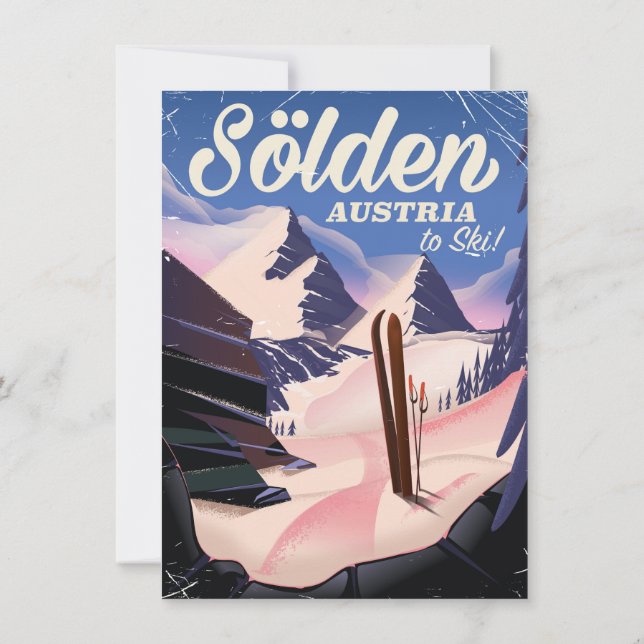 Sölden Austria vintage ski poster Invitation (Back)