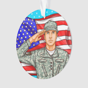 Soldier and American Flag - Appreciation Ornament