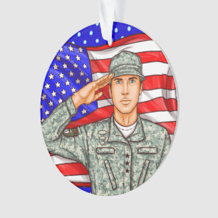 Soldier and American Flag - Appreciation Ornament