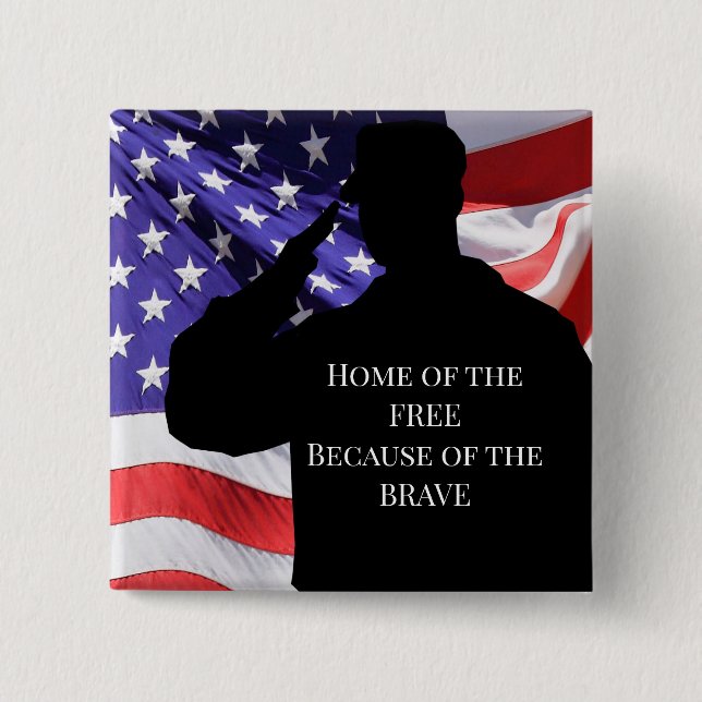 Soldier and Flag 2 Inch Square Button (Front)