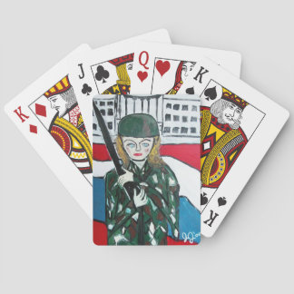 Soldier Girl Playing Cards