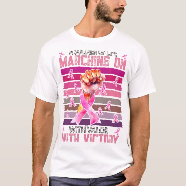 Soldier Life Valour Victory Survivor Breast Cancer T-Shirt (Front)