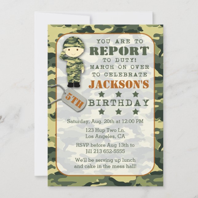 Soldier Military Camo Boy Birthday Invitation (Front)