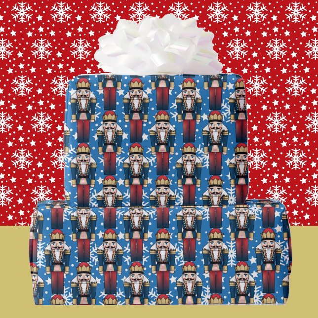 Soldier Nutcracker Christmas Blue White Snow Wrapping Paper (Creator Uploaded)