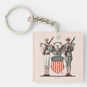Soldier, Sailor and U.S. Shield Keychain