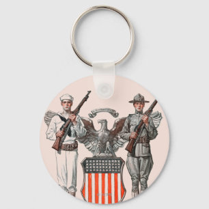 Soldier, Sailor and U.S. Shield Keychain