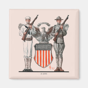 Soldier, Sailor and U.S. Shield Magnet