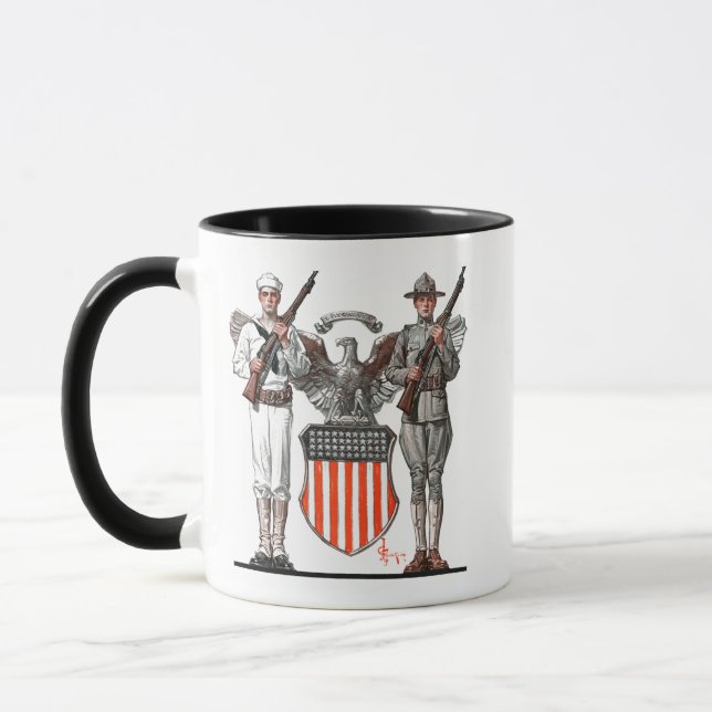 Soldier, Sailor and U.S. Shield Mug (Left)