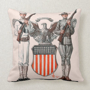 Soldier, Sailor and U.S. Shield Throw Pillow