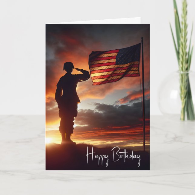 Soldier Saluting Flag For Birthday Card (Front)