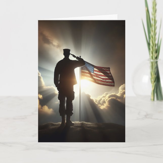 Soldier Saluting Flag For Birthday Card (Front)