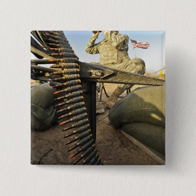 soldier scouts for enemy activity 2 inch square button (Front)