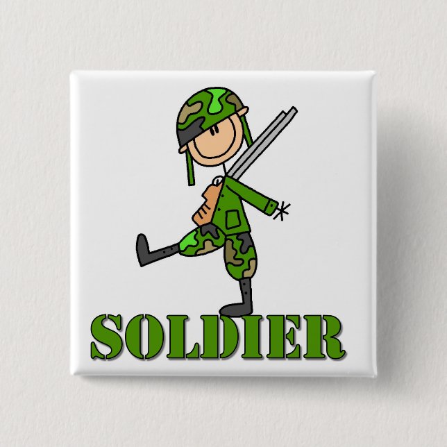 Soldier Stick Figure 2 Inch Square Button (Front)