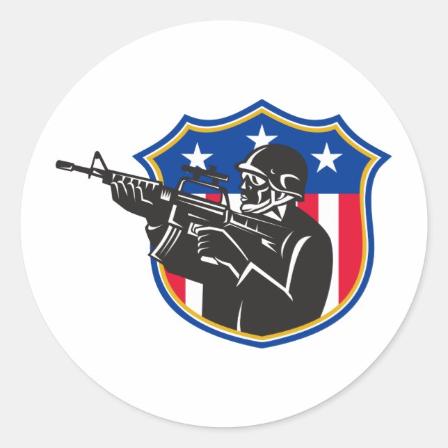 soldier swat policeman rifle shield classic round sticker (Front)