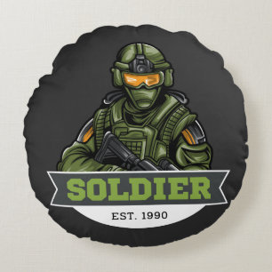 Soldier Tactical Logo – Military Emblem Design Round Pillow
