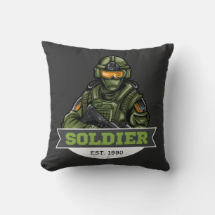 Soldier Tactical Logo – Military Emblem Design Throw Pillow