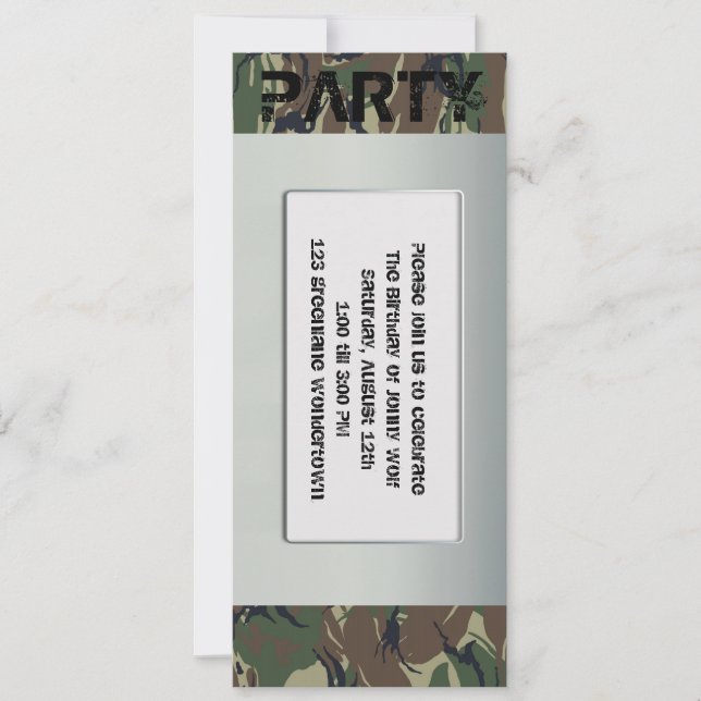Soldier theme party invitation (Front)