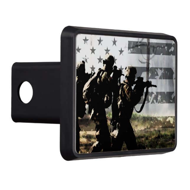 Soldiers and US Flag Trailer Hitch Cover (Right)