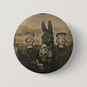Soldiers Donkey and Gas Masks 2 Inch Round Button