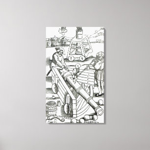 Soldiers firing a cannon canvas print