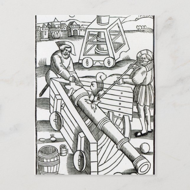 Soldiers firing a cannon postcard (Front)