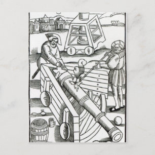 Soldiers firing a cannon postcard