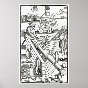 Soldiers firing a cannon poster