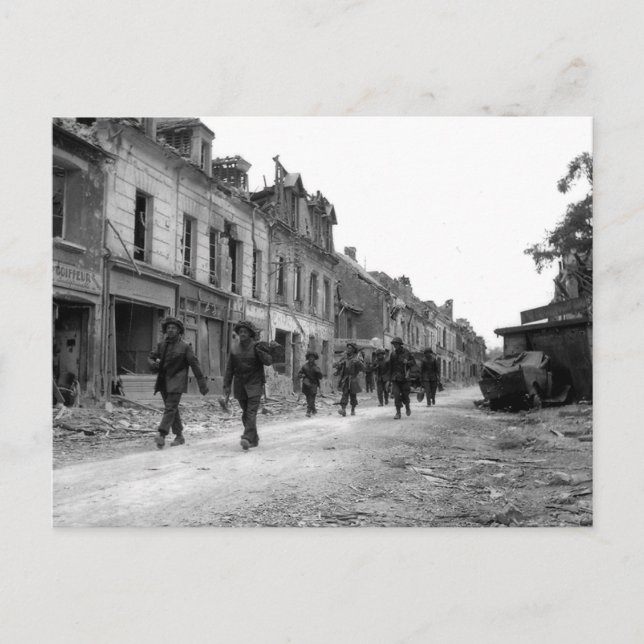Soldiers in Caen Postcard (Front)