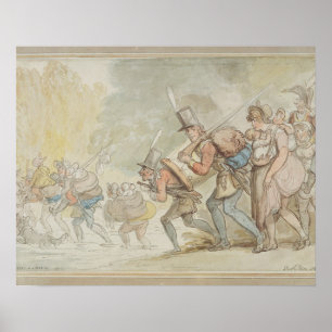 Soldiers on a March, 1805 (pen & ink and watercolo Poster