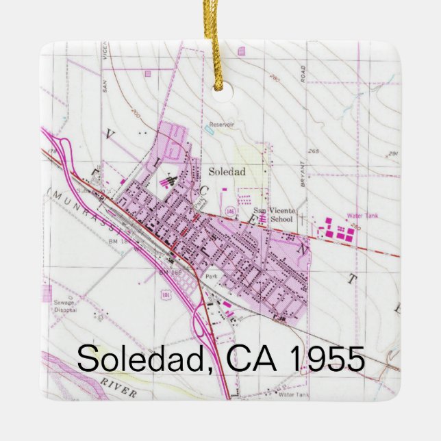 Soledad CA 1955 Map Ceramic Ornament (Front)