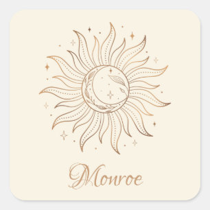 Soleil céleste d'or et lune sur Sticker Carré ivoi