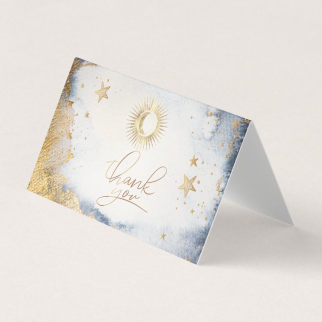 Soleil céleste, Lune, Étoiles Aquarelle Carte de r (Devant)