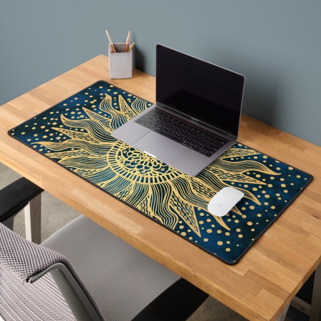 Soleil céleste Mandala bleu et or (Bureau 2)