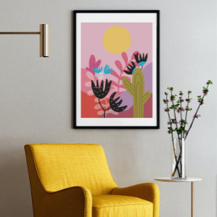 Soleil coloré désert moderne cactus déco art impri