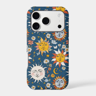 Soleil et Lune Floral en Bleus et Jaunes