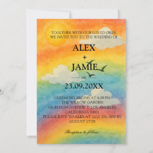 Soleil et nuages Aquarelle Faire-part de mariage a