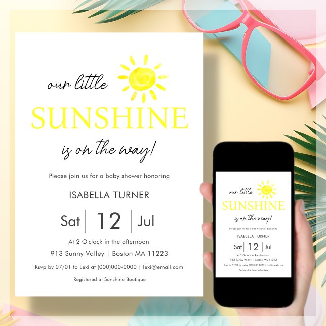 Soleil jaune | Invitation Baby shower d'été (Créateur téléchargé)