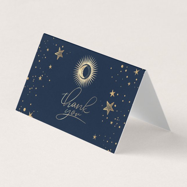 Soleil Or Céleste Et Étoiles Lune Carte de remerci (Devant)