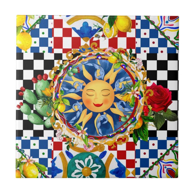 soleil sicilien, citron, carreaux méditerranéens, (Devant)