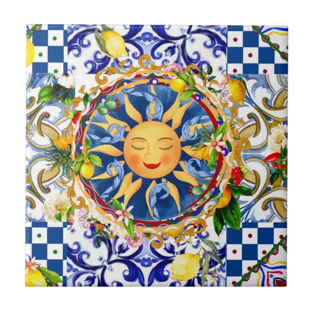 soleil sicilien, citron, carreaux méditerranéens, (Devant)