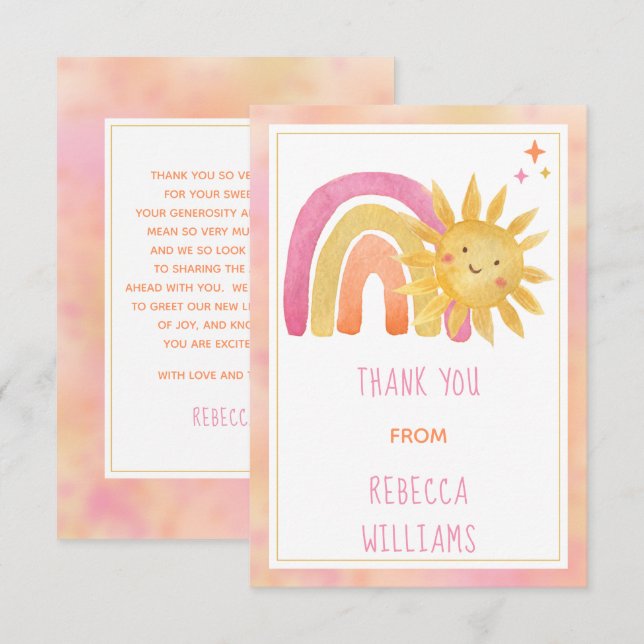 Soleil | Sunshine et Rainbow Baby shower Merci (Devant / Derrière)