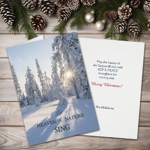 Soleil sur Pins d'hiver Paix Carte de Noël