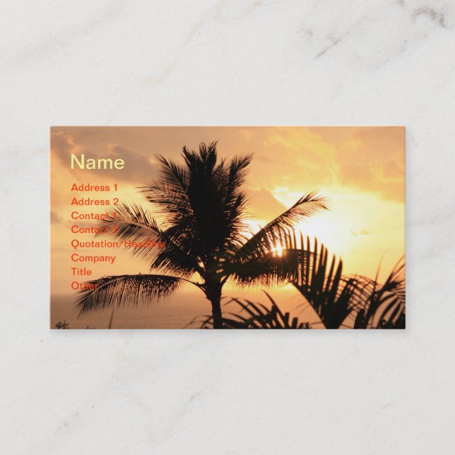 Soleil Tropical d'or et Carte de visite de palmier (Devant)