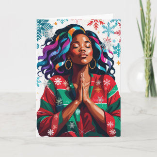 Solemn and Serene Christmas Black Woman Praying Card