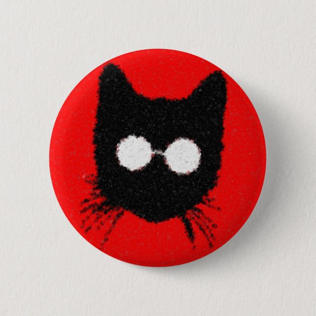 Solemn Hipster Cat with Glasses Silhouette 2 Inch Round Button (Front)