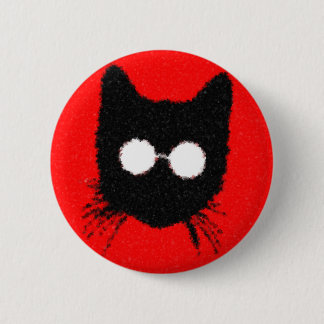 Solemn Hipster Cat with Glasses Silhouette 2 Inch Round Button