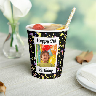 Solemnly Black Birthday Party Customizable Photo Paper Cups